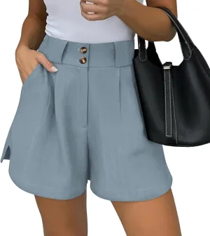 Canbebig Womens Shorts Dressy Casual Casual Elastic High Waisted Wide Leg Shorts Side Slit Business Work Shorts with Pockets