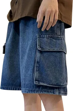 Cargo Shorts for Mens Summer Loose Fit Comfy Cool Thin Outdoor Hiking Jeans Elastic Waist Drawstring Widel Leg Pants