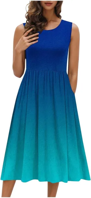 Casual Dresses for Women Summer Sleeveless Tie Dye Sundresses Empire Waist Midi Tank Dresses with Pockets 2025