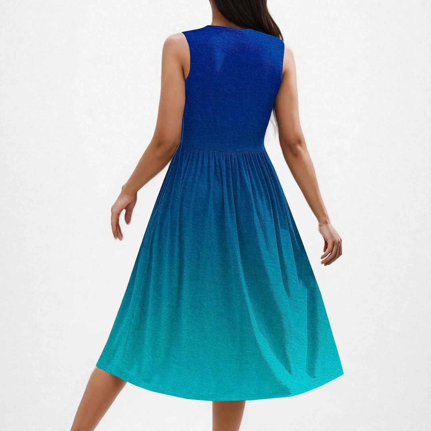 Casual Dresses for Women Summer Sleeveless Tie Dye Sundresses Empire Waist Midi Tank Dresses with Pockets 2025