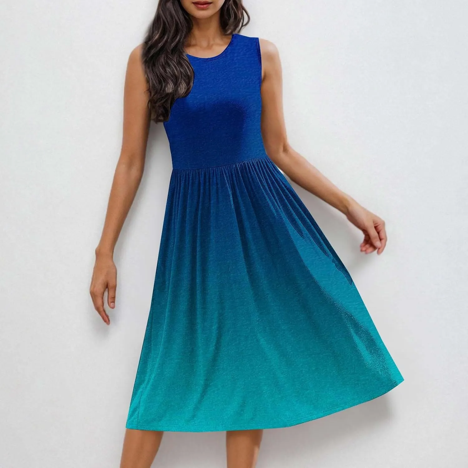 Casual Dresses for Women Summer Sleeveless Tie Dye Sundresses Empire Waist Midi Tank Dresses with Pockets 2025