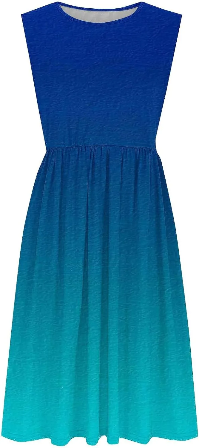 Casual Dresses for Women Summer Sleeveless Tie Dye Sundresses Empire Waist Midi Tank Dresses with Pockets 2025