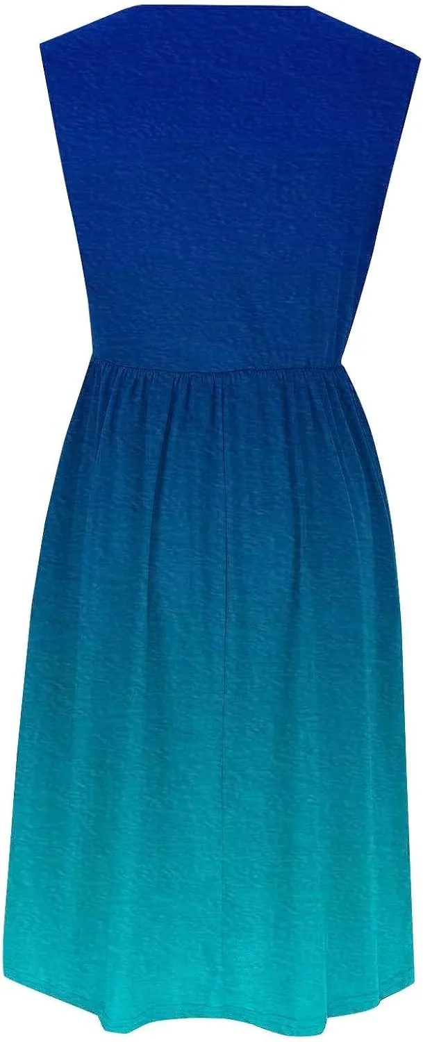 Casual Dresses for Women Summer Sleeveless Tie Dye Sundresses Empire Waist Midi Tank Dresses with Pockets 2025