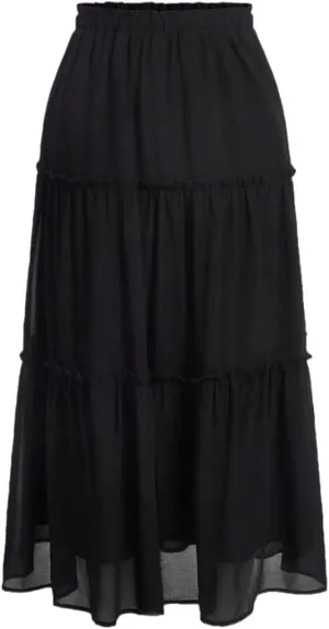 Casual Women's Skirt Women Black Long Tiered Layer Frill Trim Ruffle Hem Long Skirt for Women