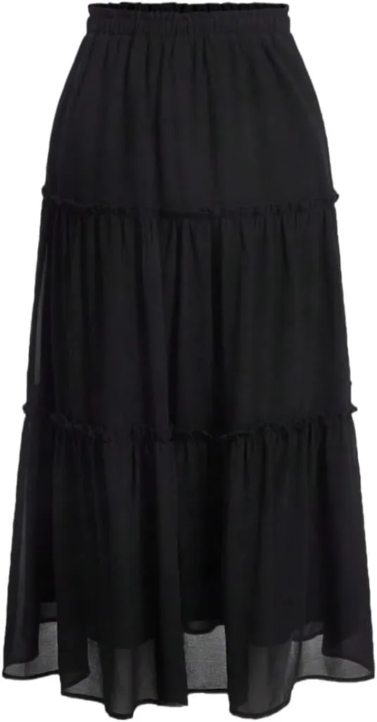 Casual Women's Skirt Women Black Long Tiered Layer Frill Trim Ruffle Hem Long Skirt for Women