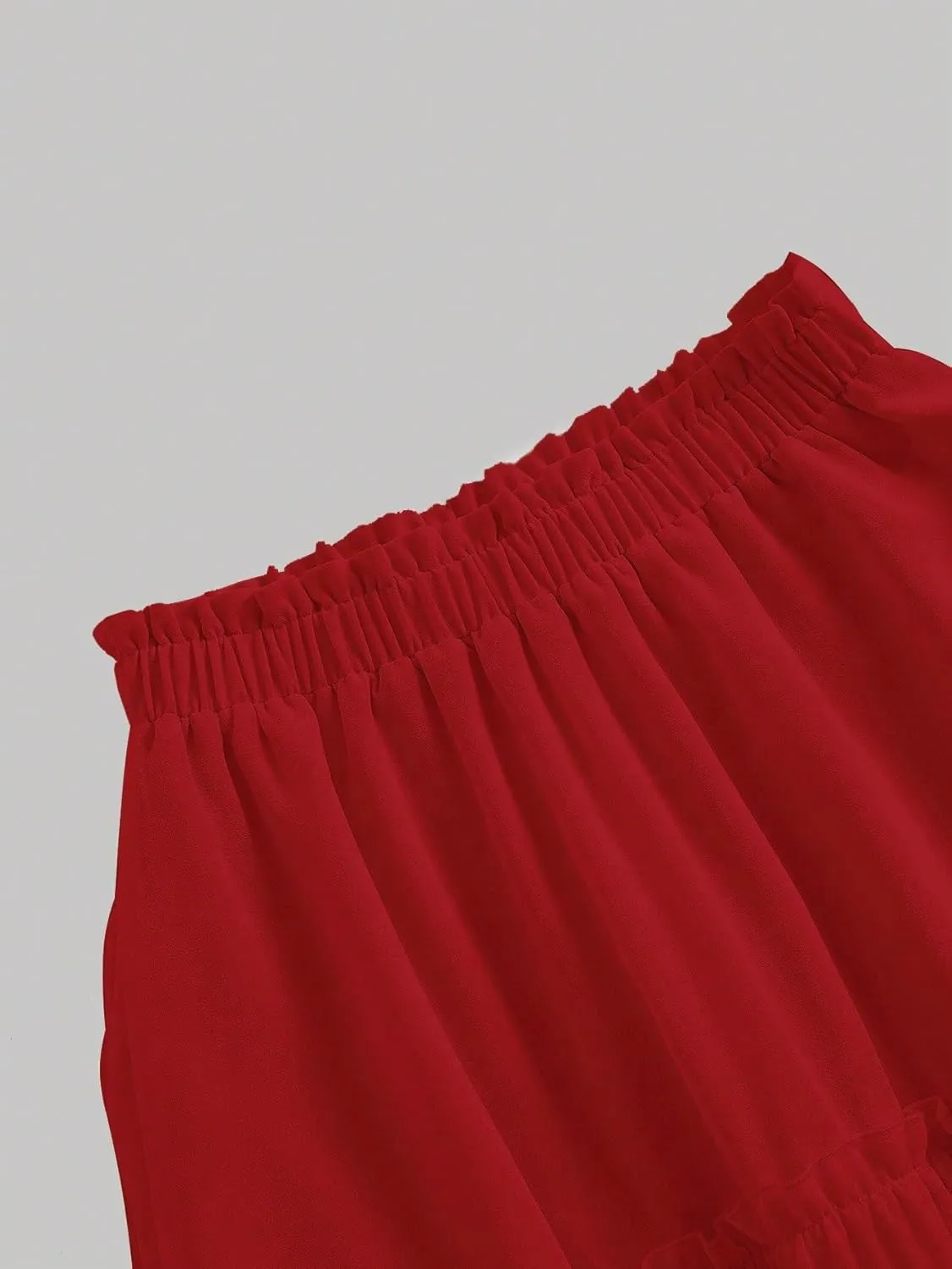 Casual Women's Skirt Women Red Long Tiered Layer Frill Trim Ruffle Hem Long Skirt for Women
