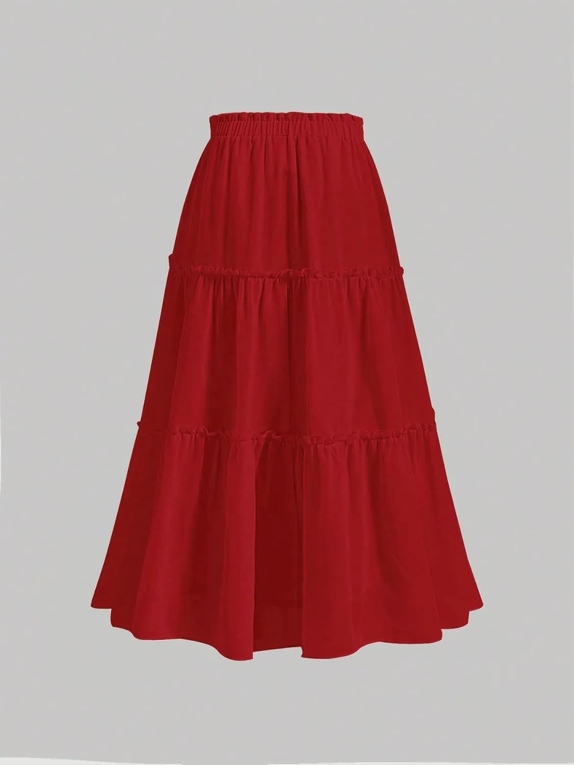 Casual Women's Skirt Women Red Long Tiered Layer Frill Trim Ruffle Hem Long Skirt for Women