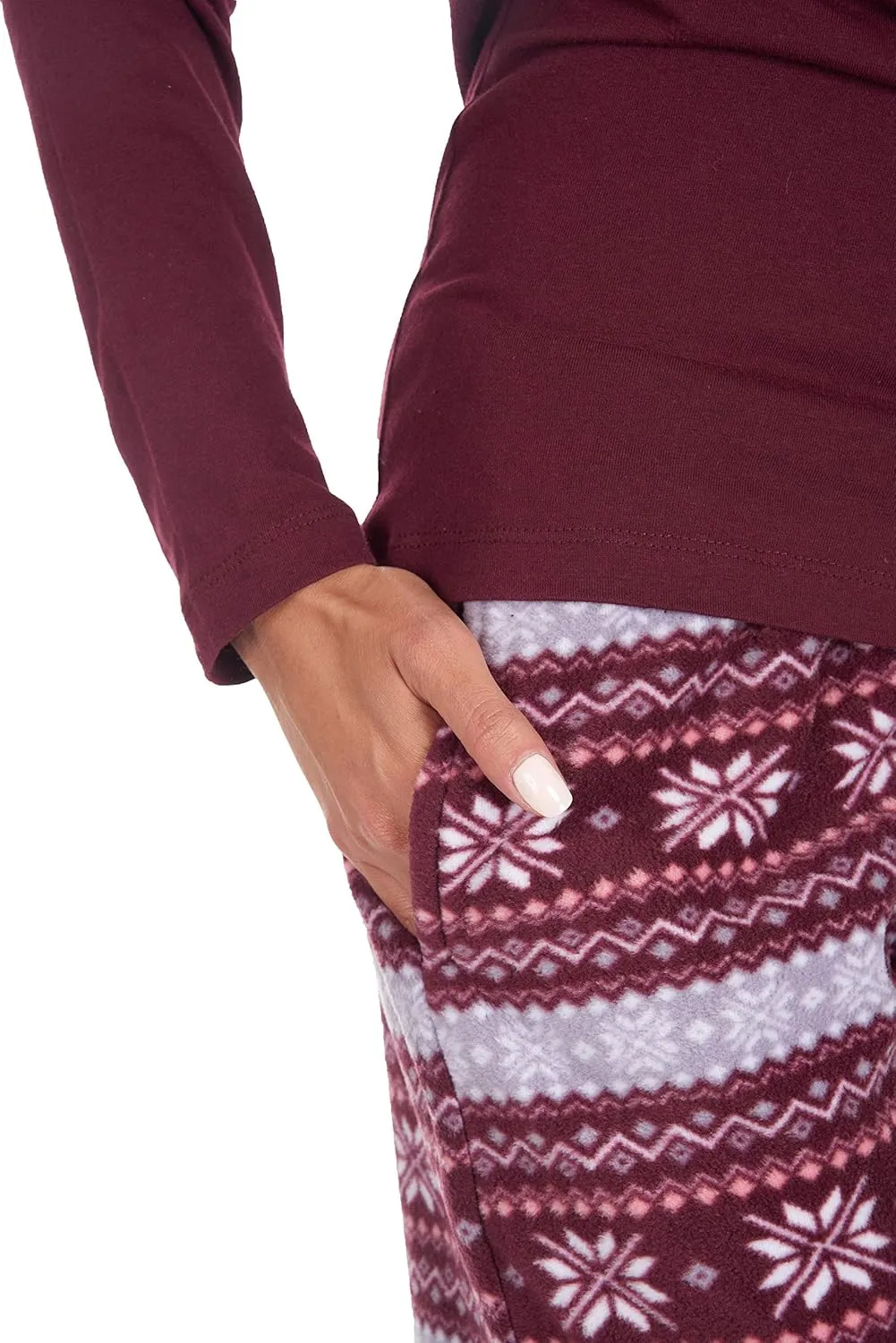 Cherokee Women's Set, Long Sleeve Cotton Top & Micro Fleece Pants, Soft & Cozy Loungewear