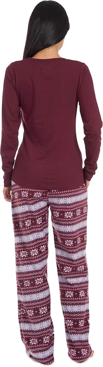 Cherokee Women's Set, Long Sleeve Cotton Top & Micro Fleece Pants, Soft & Cozy Loungewear