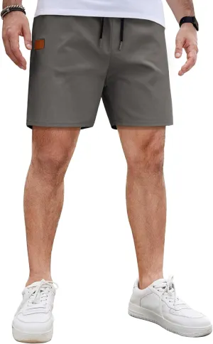 COOFANDY Men's Casual Cotton Shorts 5 Inch Summer Beach Shorts Lightweight Drawstring Elastic Waist Chino Golf Shorts