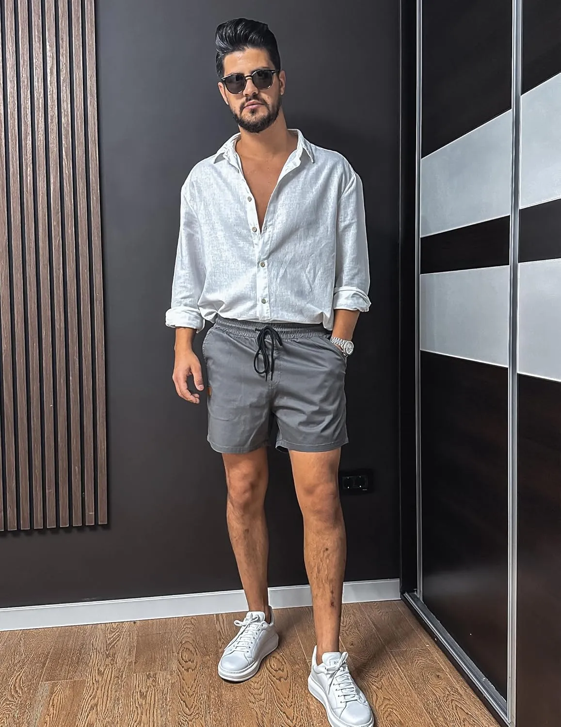 COOFANDY Men's Casual Cotton Shorts 5 Inch Summer Beach Shorts Lightweight Drawstring Elastic Waist Chino Golf Shorts