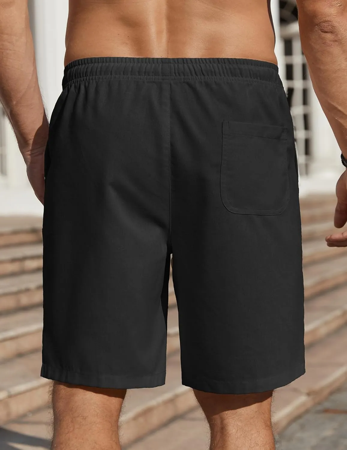 COOFANDY Men's Linen Shorts Casual Beach Shorts 9 inch Inseam Elastic Waist Drawstring Summer Shorts