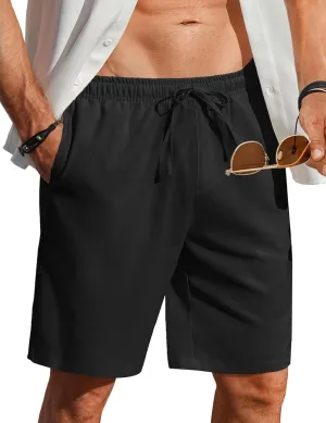 COOFANDY Men's Linen Shorts Casual Beach Shorts 9 inch Inseam Elastic Waist Drawstring Summer Shorts