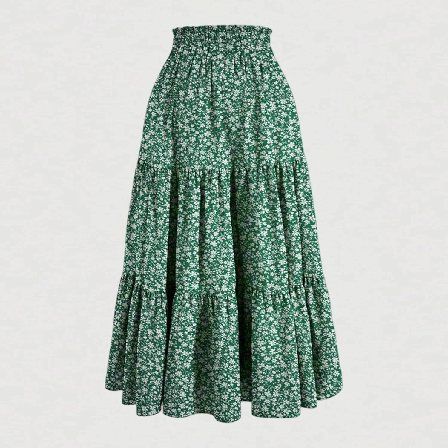 COTECRAM Womens Boho Floral Print Skirt Trendy Pleated A-Line Skirts Casual Flowy Swing Midi Skirts Beach Vacation Clothes