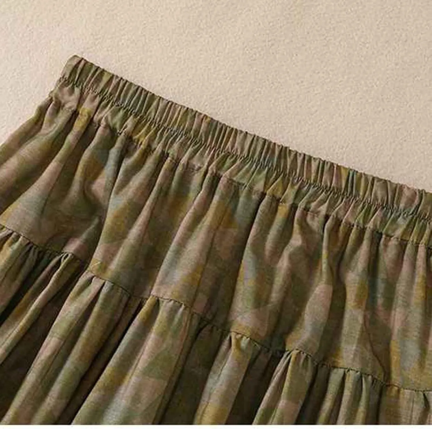 Cotton Linen Skirts for Women Summer Elastic High Waisted Ruffled Flowy Midi Skirt Casual Summer Ruched Loose Skorts