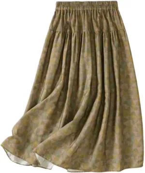Cotton Linen Skirts for Women Summer Elastic High Waisted Ruffled Flowy Midi Skirt Casual Summer Ruched Loose Skorts