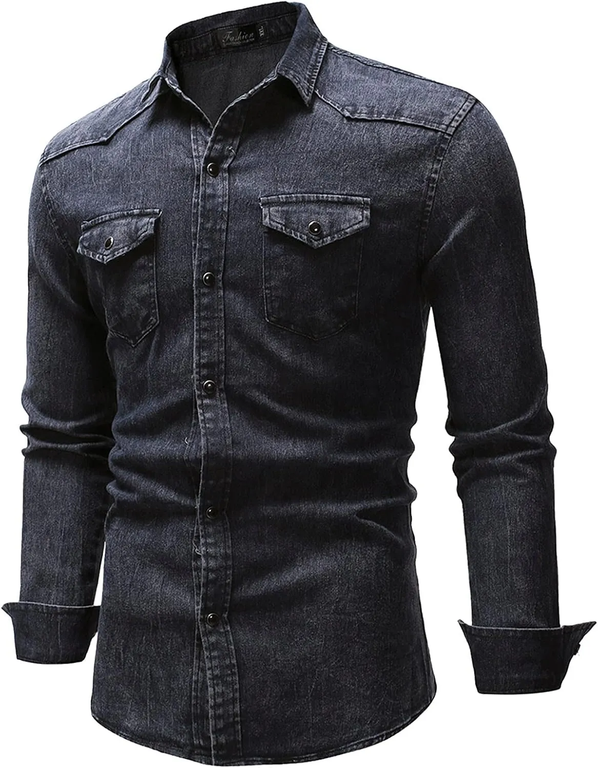 CRNTCEM Men's Denim Distressed Jacket Button Down Vintage Trucker Jeans Shirts Rugged Wear Unlined Casual Denim Jacket