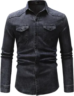 CRNTCEM Men's Denim Distressed Jacket Button Down Vintage Trucker Jeans Shirts Rugged Wear Unlined Casual Denim Jacket