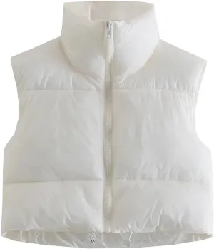 Cropped Puffer Vest for Women Lightweight Full Zip Sleeveless Warm Padded Coat Fall Gilet Jacket 2023 Puffy Outerwear