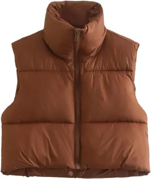 Cropped Puffer Vest for Women Lightweight Full Zip Sleeveless Warm Padded Coat Fall Gilet Jacket 2023 Puffy Outerwear