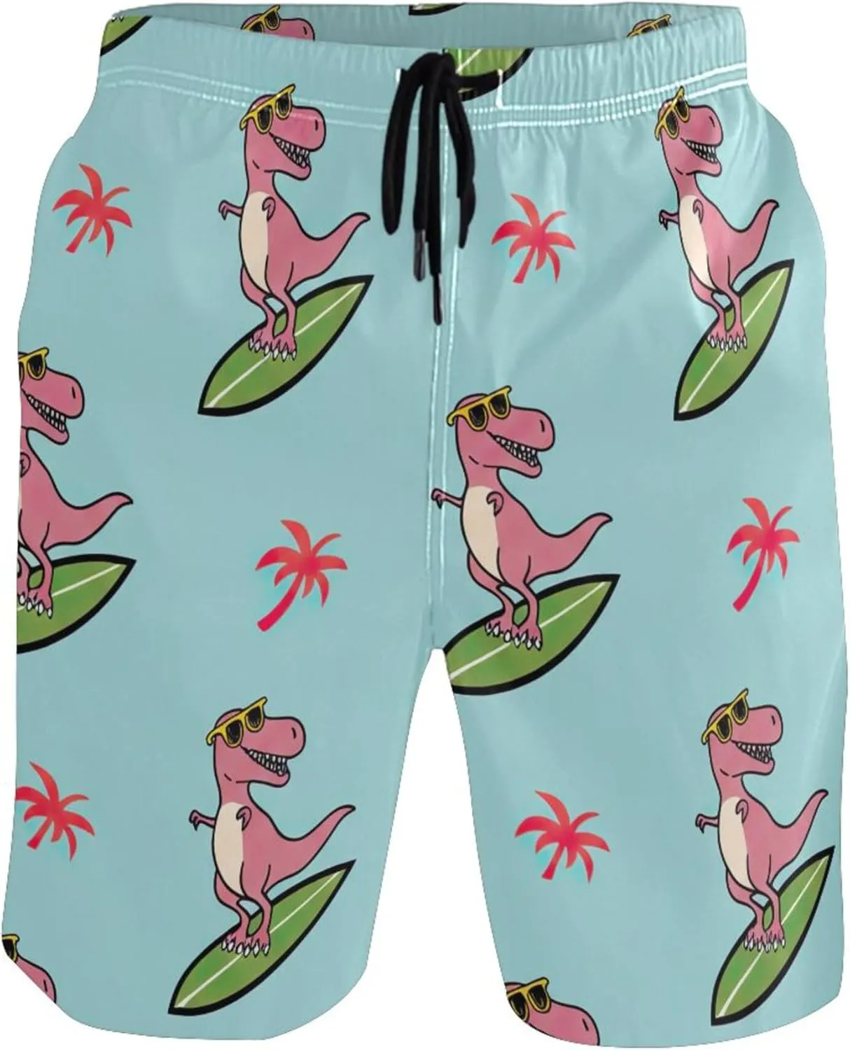 Custom Swim Trunks for Men Cartoon T Rex Blue Swimming Board Shorts Bathing Suit Quick Dry S