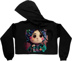 Cute Printed Women's Cropped Fleece Hoodie - Doll Cropped Hoodie for Women - Printed Hooded Sweatshirt