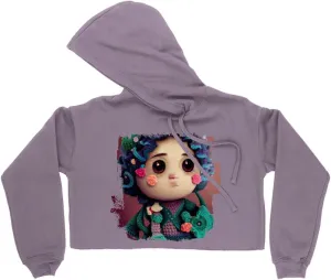 Cute Printed Women's Cropped Fleece Hoodie - Doll Cropped Hoodie for Women - Printed Hooded Sweatshirt