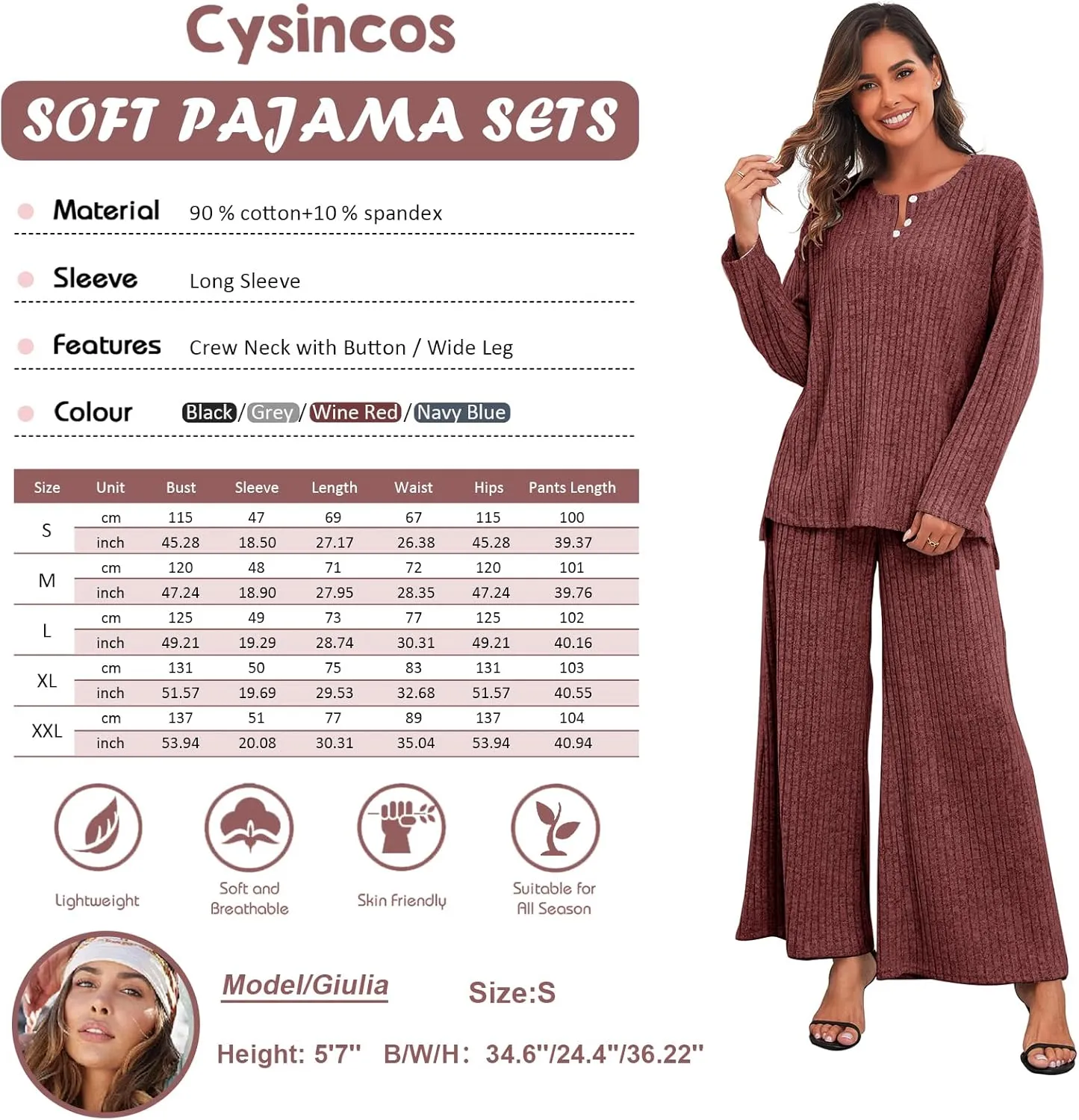 Cysincos Women's Lounge Sets 2 Piece Ribbed Knit Matching Outfits Loungewear Sweatsuits Long Sleeve Pullover Wide Leg Pants