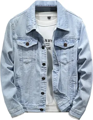 Denim Jacket For Men Classic Fit Long Sleeve Jean Jacket Casual Button Down Denim Jackets Fashion Motorcycle Coats