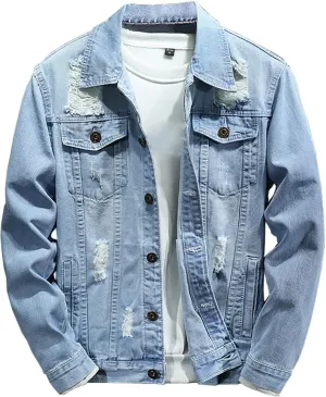 Denim Jacket For Men Classic Fit Long Sleeve Jean Jacket Casual Button Down Denim Jackets Fashion Motorcycle Coats
