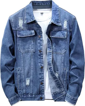 Denim Jacket For Men Classic Fit Long Sleeve Jean Jacket Casual Button Down Denim Jackets Fashion Motorcycle Coats