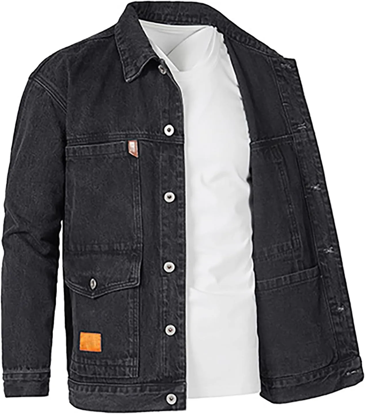 Denim Jacket for Men, Men's Trucker Jacket Autumn Winter Casual Long Sleeve Lapel Collar Solid Denim Jacket Coat