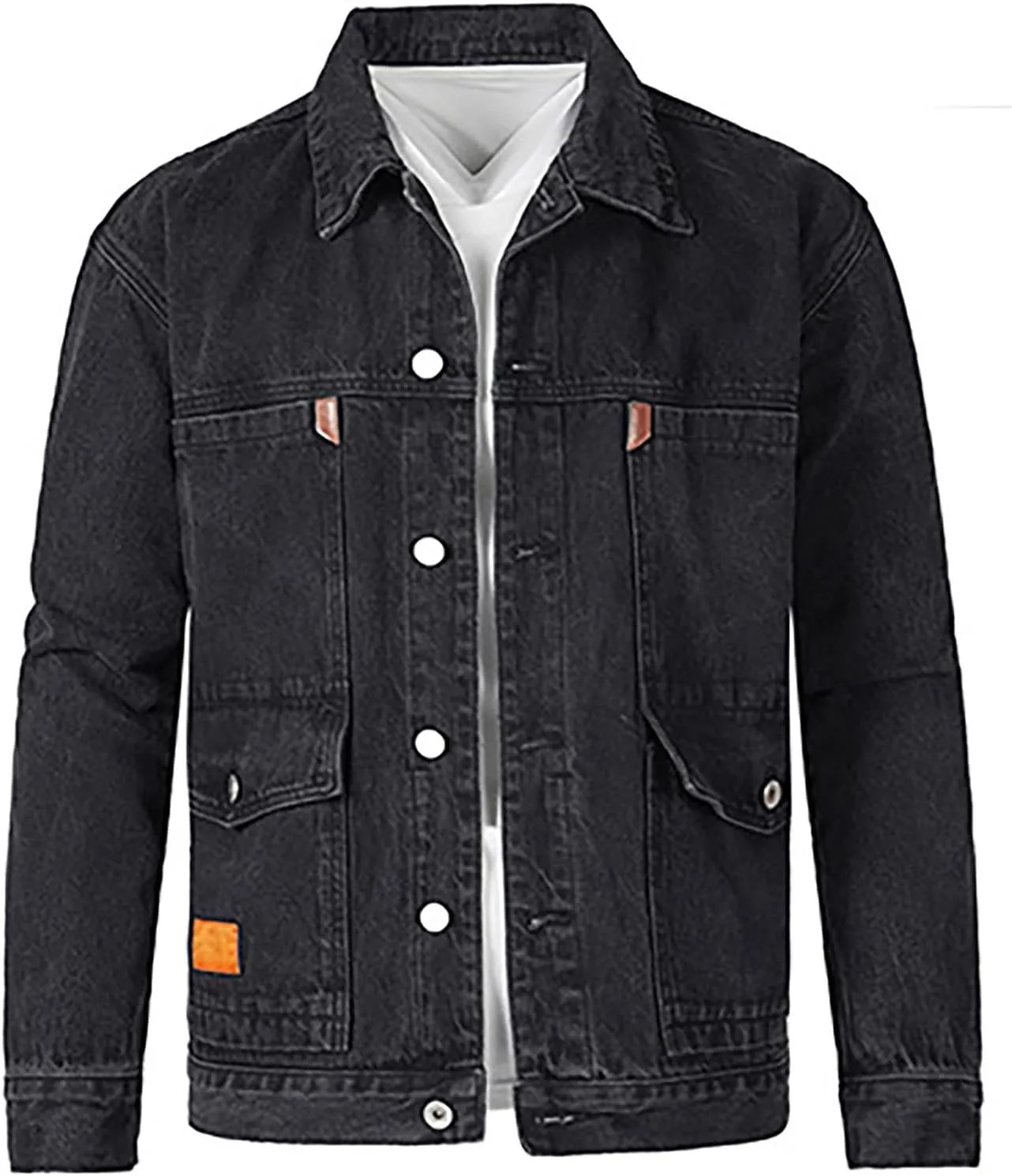 Denim Jacket for Men, Men's Trucker Jacket Autumn Winter Casual Long Sleeve Lapel Collar Solid Denim Jacket Coat