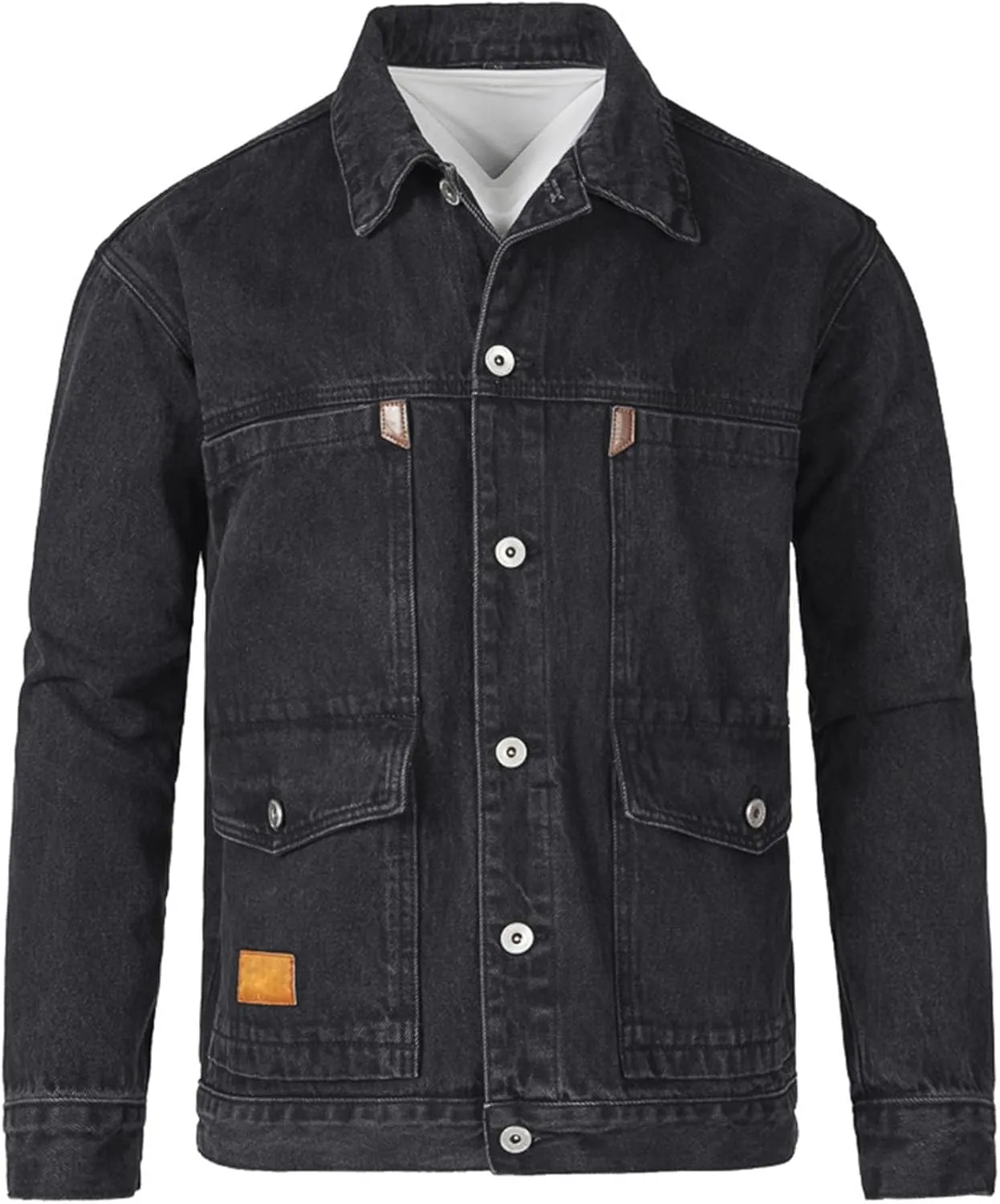 Denim Jacket for Men, Men's Trucker Jacket Autumn Winter Casual Long Sleeve Lapel Collar Solid Denim Jacket Coat