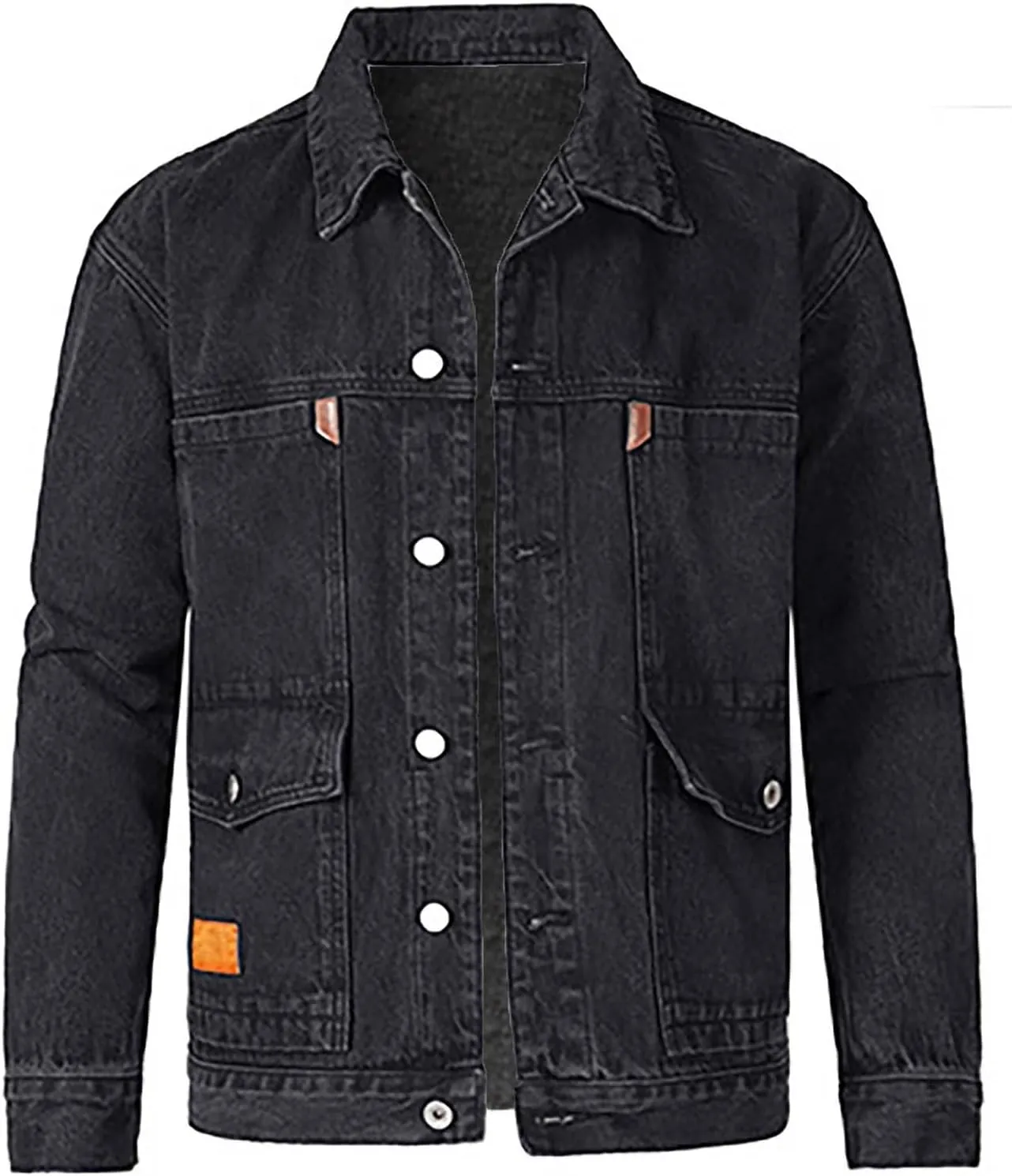 Denim Jacket for Men, Men's Trucker Jacket Autumn Winter Casual Long Sleeve Lapel Collar Solid Denim Jacket Coat