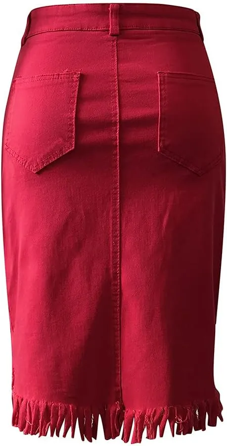 Denim Skirts Fashion Front Button Split Summer Skirt Open Design Women's Skirt Fitted Bed Skirt