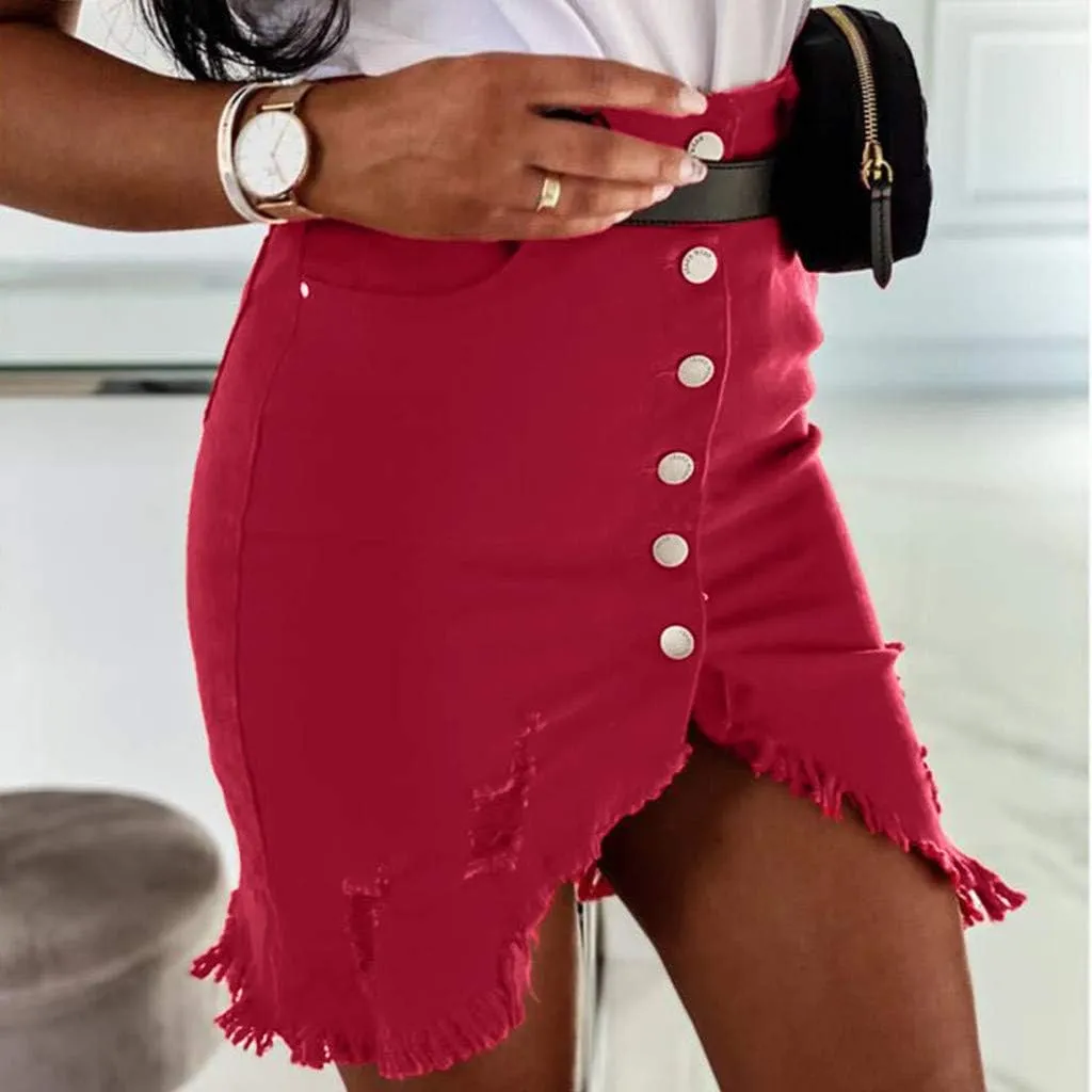 Denim Skirts Fashion Front Button Split Summer Skirt Open Design Women's Skirt Fitted Bed Skirt