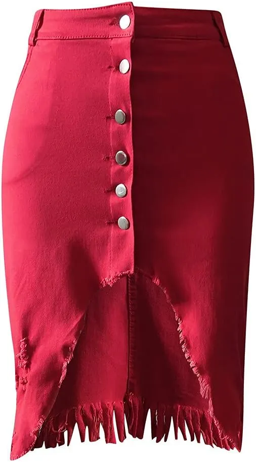 Denim Skirts Fashion Front Button Split Summer Skirt Open Design Women's Skirt Fitted Bed Skirt