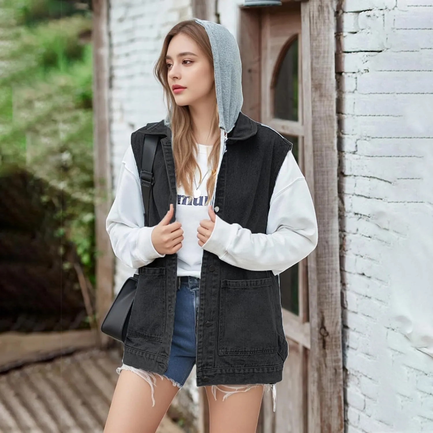 Denim Vest Top for Women Oversized Jean Jacket Button Down Pluse Size Denim Waistcoat Gilet Y2k Outfits with Pockets