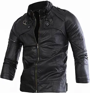 Dgoopd Mens Leather Jacket Stand Collar Moto Jacket Vintage Motorcycle Jacket Zip up Biker Jacket Plus Size PU Leather Jacket