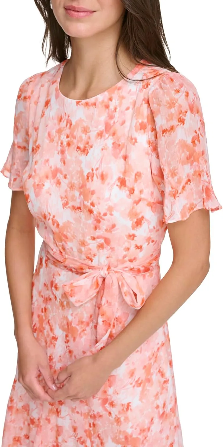 DKNY womens Flutter Sleeve V-neck Dress