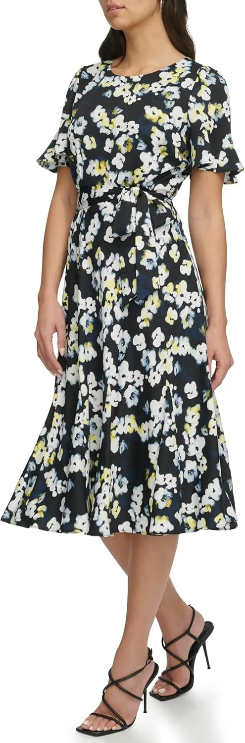 DKNY Women's Flutter Sleeve V-Neck Dress