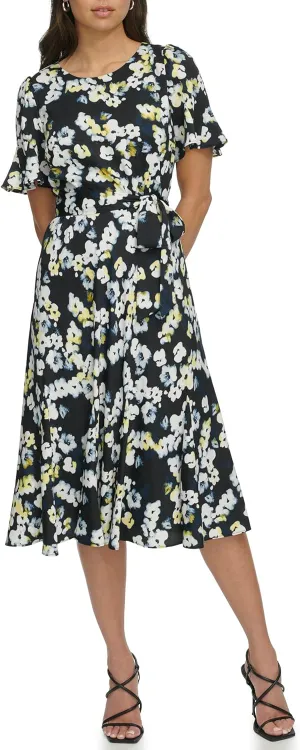 DKNY Women's Flutter Sleeve V-Neck Dress