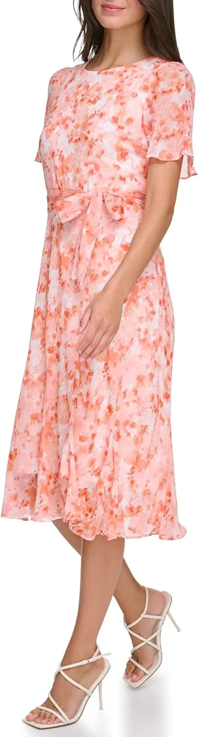 DKNY womens Flutter Sleeve V-neck Dress