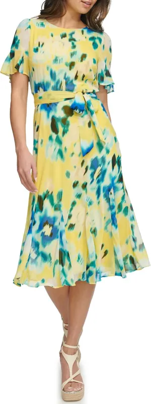 DKNY Women's Flutter Sleeve V-Neck Dress