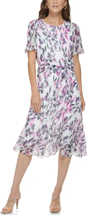 DKNY Women's Flutter Sleeve V-Neck Dress