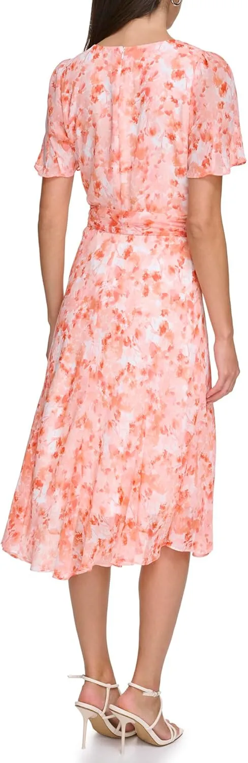 DKNY womens Flutter Sleeve V-neck Dress