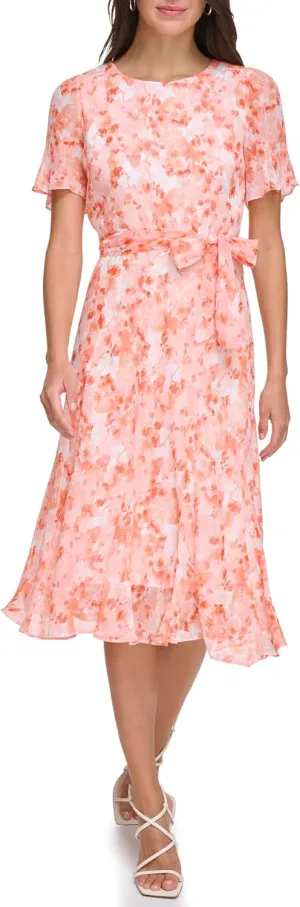 DKNY womens Flutter Sleeve V-neck Dress