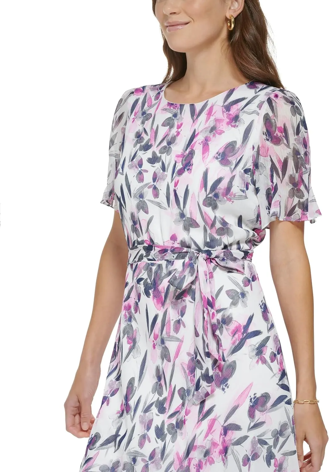 DKNY Women's Flutter Sleeve V-Neck Dress