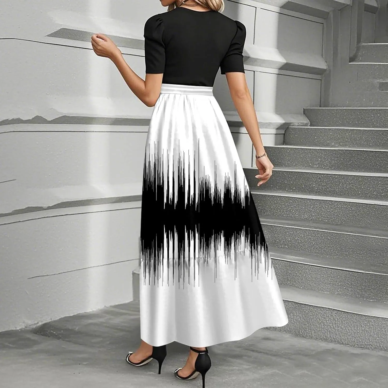 Dresses for Women 2025 Floral Print Elegant Tie Belted Patchwork Empire Waist Short Sleeve Modest Flowy Maxi Dress